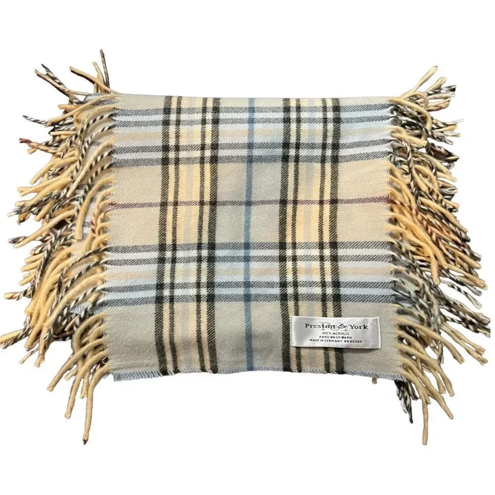 Preston & York Scarf Made in Germany Super Soft Fringe plaid blue/beige/black